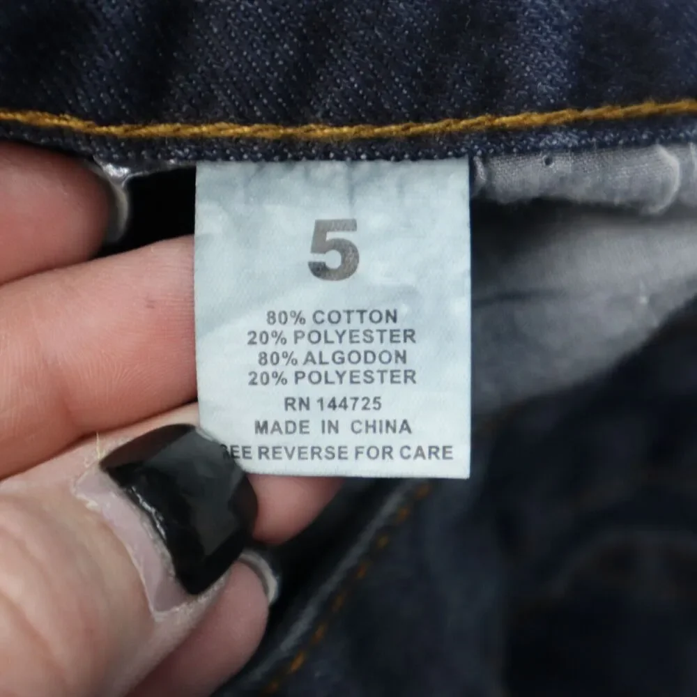 American Bazi Pants Womens 5 Blue Denim Straight Distressed High Rise Long Pants